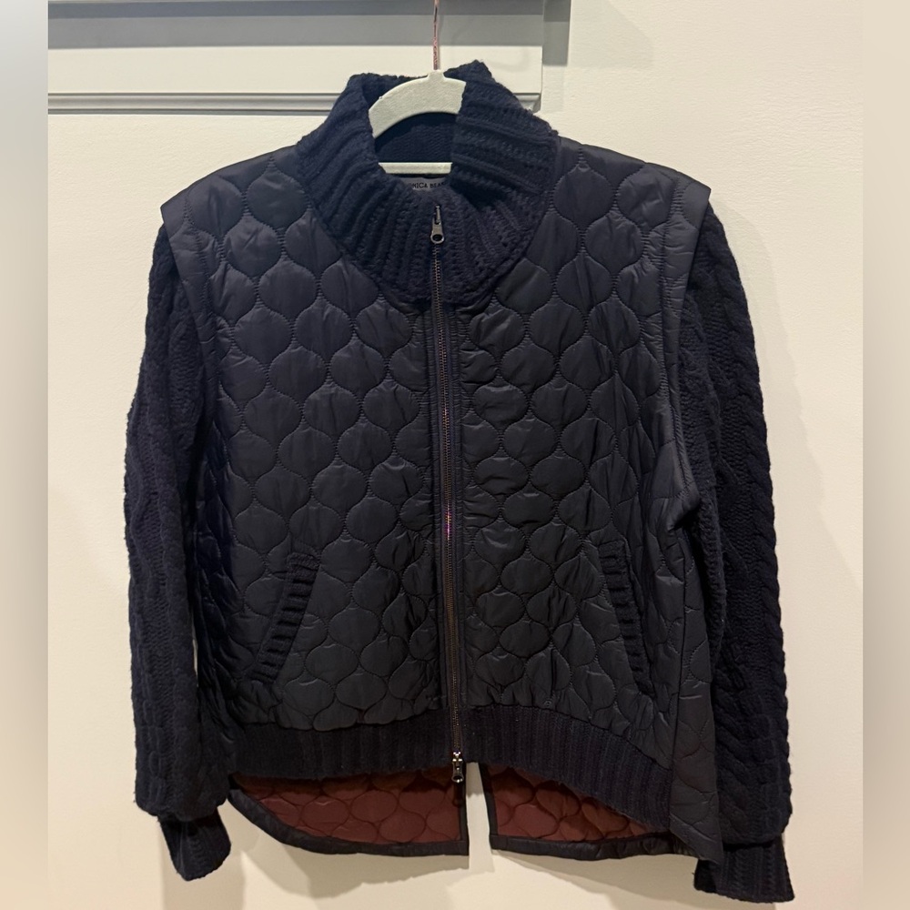 Veronica Beard Patra mixed-media jacket, Navy, medium